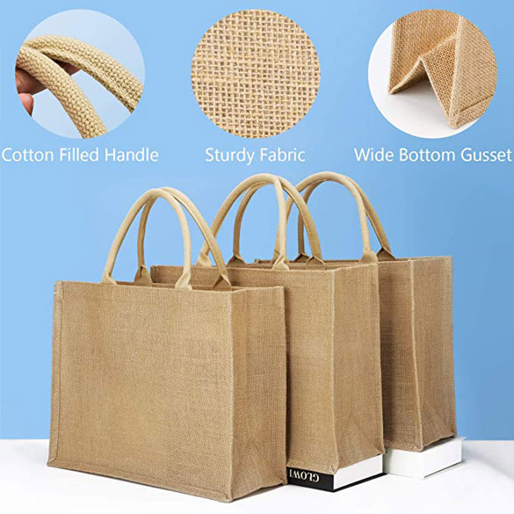 Wholesale Reusable Grocery Blank Burlap Customised Shopping Tote Jute Bags