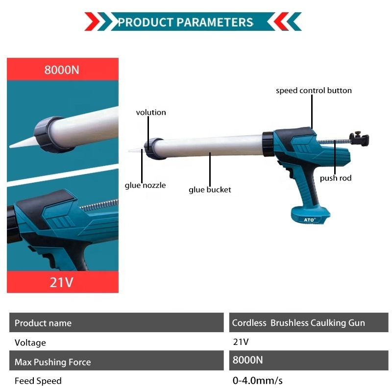 ATO 21V Electric Cordless Caulking Portable Glass Hard Rubber Sealant Handheld Rechargeable Lithium Glue Gun