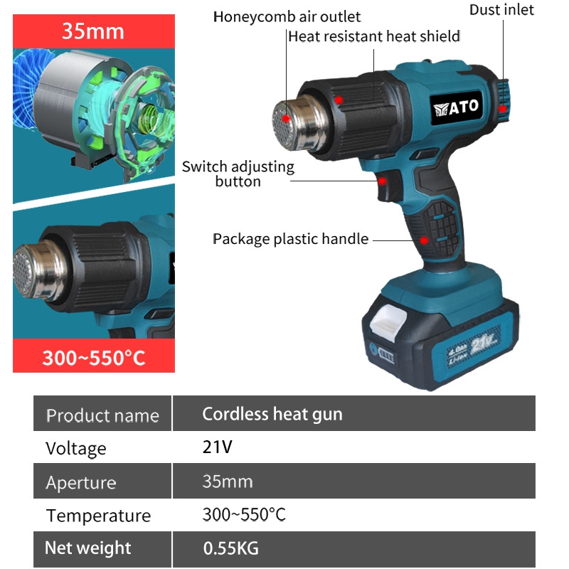 ATO A8591 China power tools Soft Handle cordless drill 4000mah ROHS heat gun 12v