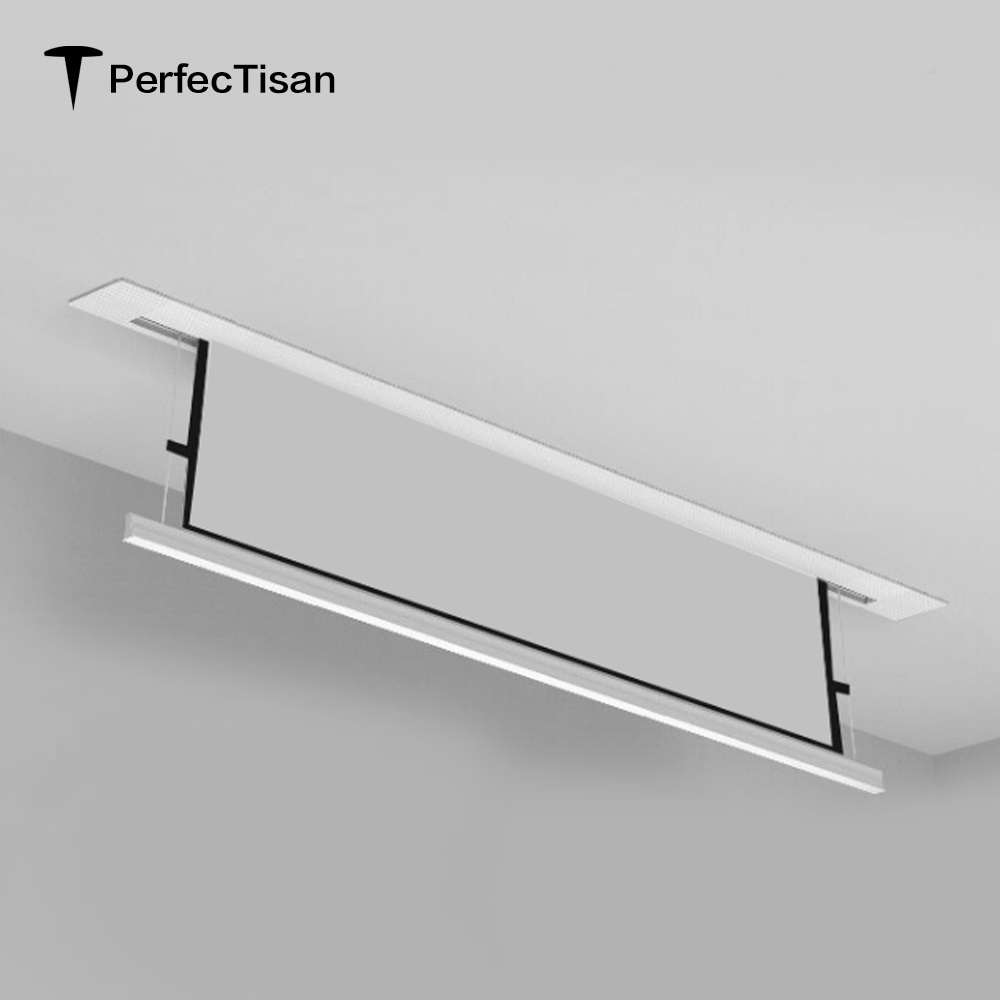 PerfecTisan grey motorised projector screen 150inch anti light tubular motor roll up motorized projector screen ceiling mount