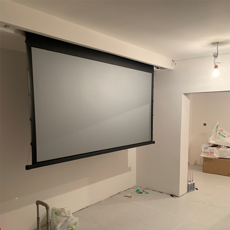 PerfecTisan grey motorised projector screen 150inch anti light tubular motor roll up motorized projector screen ceiling mount