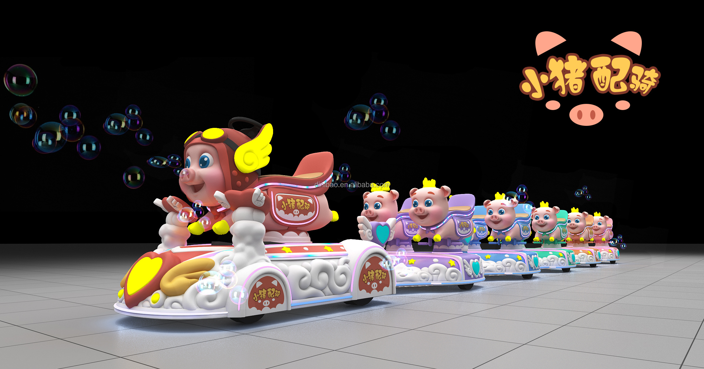 Amusement Park Machines Kiddie Rides Trackless Train Kid Amusement Park Rides Pig Train For 11 Players