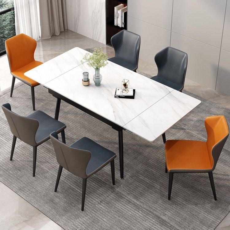 Modern Luxury Italy Slate Expandable Marble Dining Table Foldable Dining Table And Chair Set Rectangular Restaurant Table Chairs