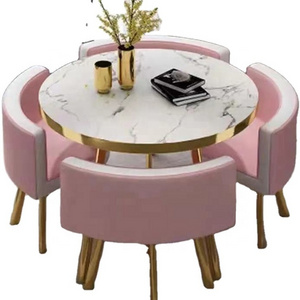 2023 Cheap Price Golden Fashion Restaurant Dining Table And Chairs Set Cafe Dinner Furniture Wooden Marble Round Table 4 Seater