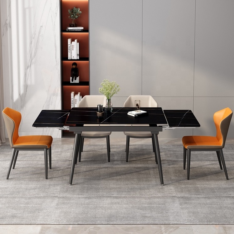 Modern Luxury Italy Slate Expandable Marble Dining Table Foldable Dining Table And Chair Set Rectangular Restaurant Table Chairs