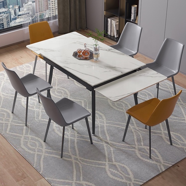 Modern Luxury Italy Slate Expandable Marble Dining Table Foldable Dining Table And Chair Set Rectangular Restaurant Table Chairs