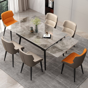 Modern Luxury Italy Slate Expandable Marble Dining Table Foldable Dining Table And Chair Set Rectangular Restaurant Table Chairs