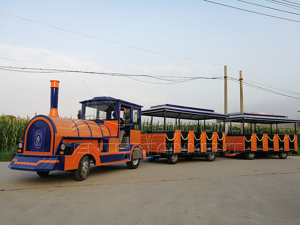 Train ride manufacturer fairground theme amusement park sightseeing road tourist trackless train for sale