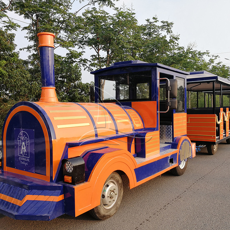 Train ride manufacturer fairground theme amusement park sightseeing road tourist trackless train for sale