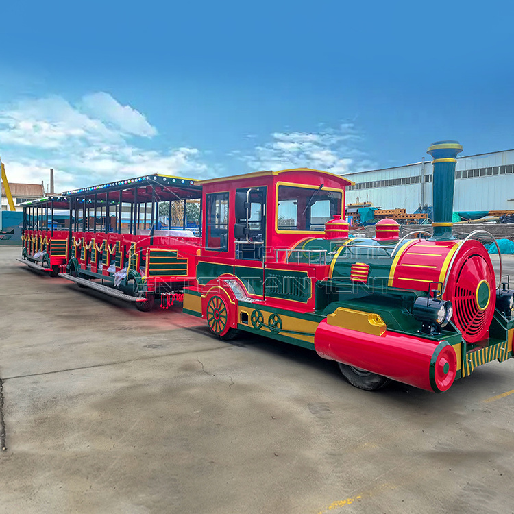 Fun Amusement Park rides High Quality China Supply Kids and Adults 56 seats Tourist Sightseeing Trackless Train for Sale