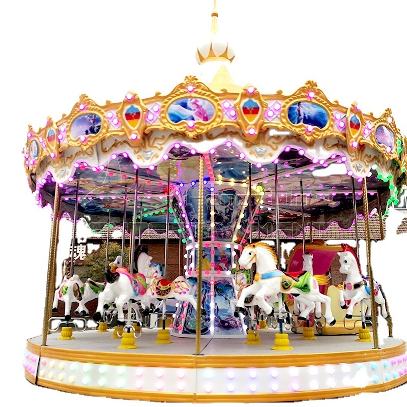 Theme Park Carousel Horse Ride Resort Place Children Games Equipment Spinning Merry Go Round For Sale