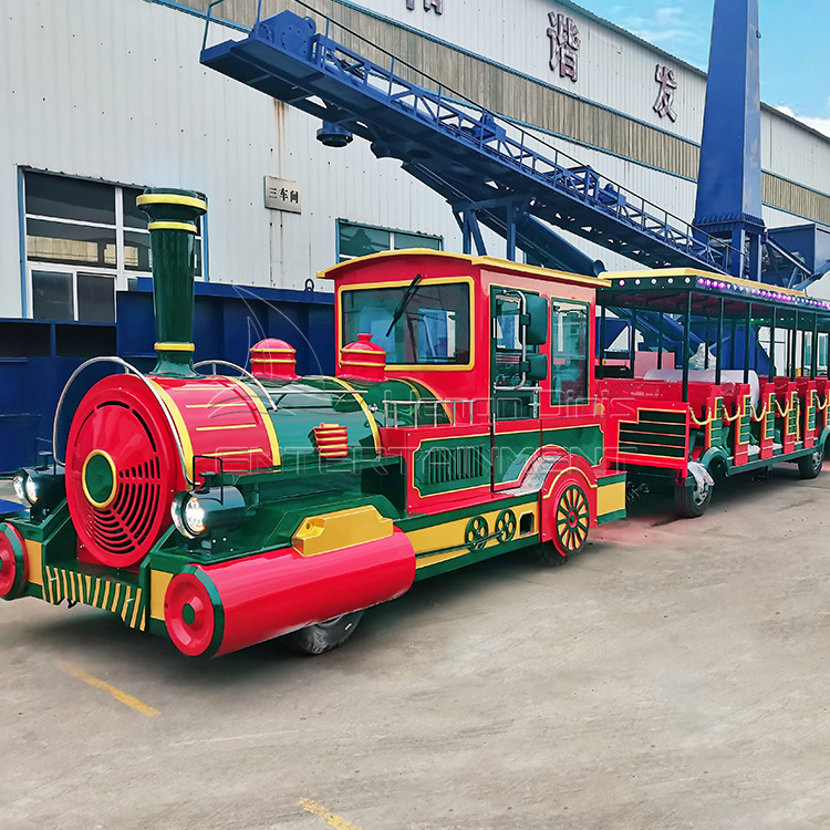 Fun Amusement Park rides High Quality China Supply Kids and Adults 56 seats Tourist Sightseeing Trackless Train for Sale