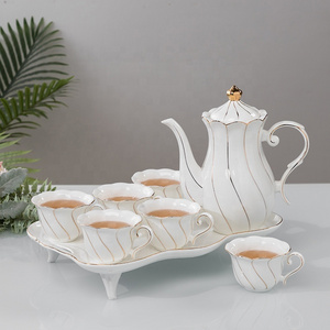 Nordic Ceramic Tea Cup Tea Pot Set with Tray, Porcelain Coffee Pot & Coffee Cups Set Christmas Gift for Drinking Tea And Latte