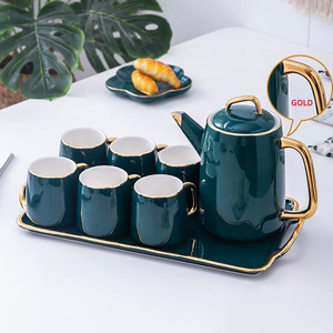 Egrand Fancy Nordic Drinkware Tea Coffee Mug Set Green Modern Luxury Afternoon Ceramic Tea Set With Tea Pot And Tray