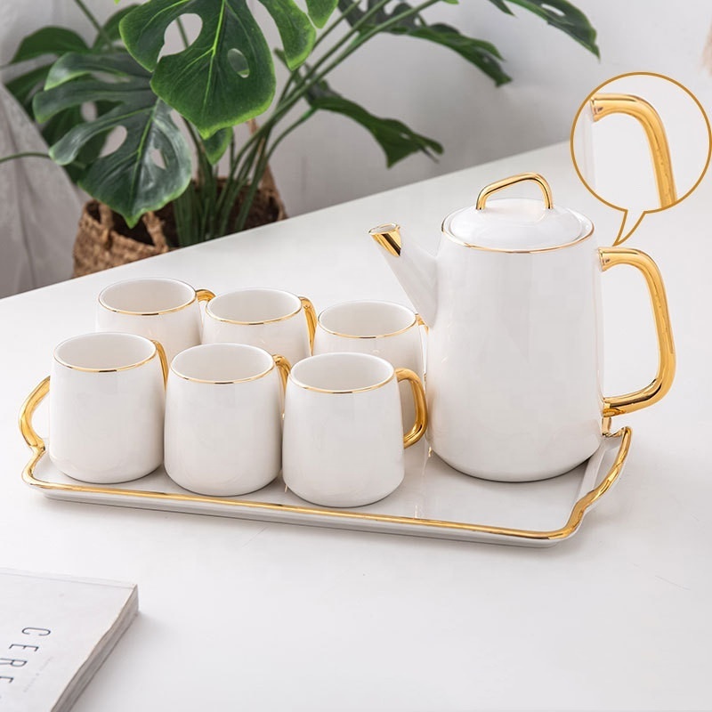 Egrand Fancy Nordic Drinkware Tea Coffee Mug Set Green Modern Luxury Afternoon Ceramic Tea Set With Tea Pot And Tray