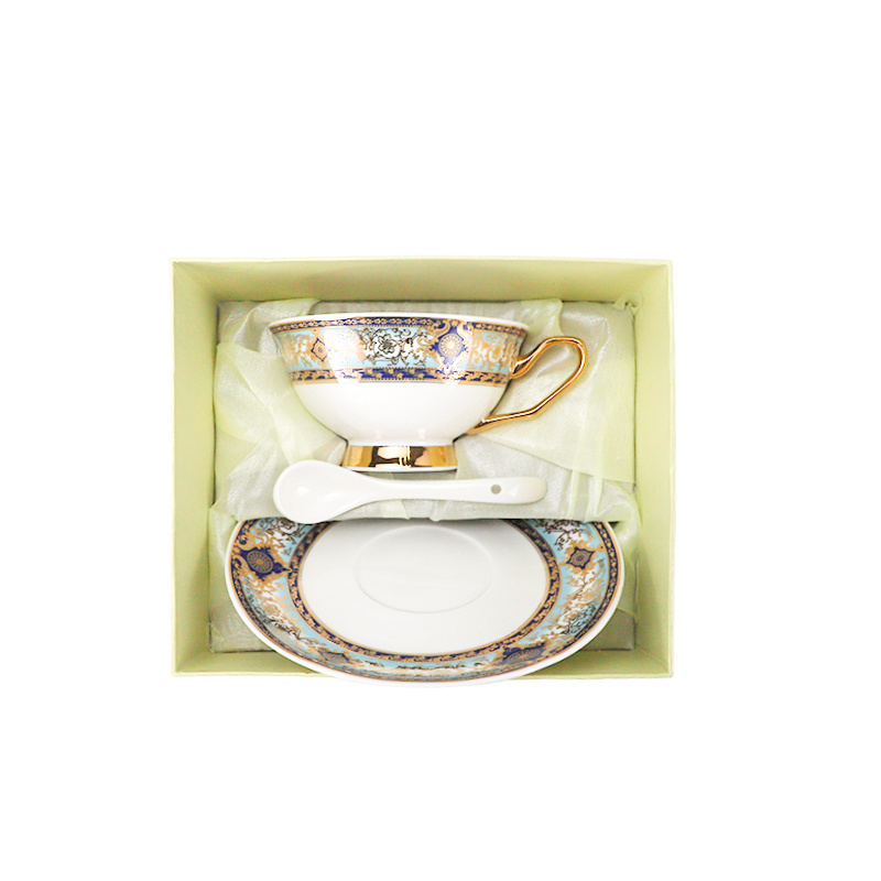 Nordic Luxury Golden Rim Fine Bone China Coffee Tea Cup and Saucer Set, Vintage Tea Cups and Saucers, Cappuccino Cup & Dish