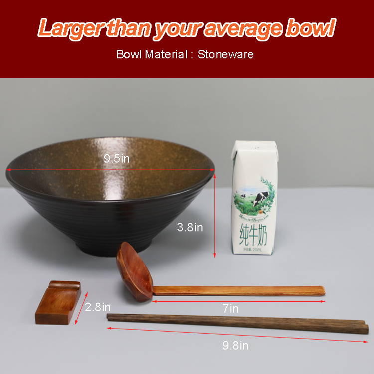 Ceramic Japanese Ramen Bowl Set Large Noodle Bowl Set Of 2 with Matching Spoons and Chopsticks for Udon Soba Pho Asian Noodles