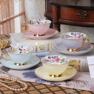 Nordic Luxury Golden Rim Fine Bone China Coffee Tea Cup and Saucer Set, Vintage Tea Cups and Saucers, Cappuccino Cup & Dish