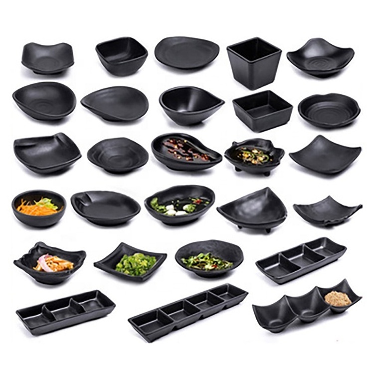 SHARDON Melamine Plates Logo custom dinner Plastic dishes black melamine boards reusable Plate setsfor dining room