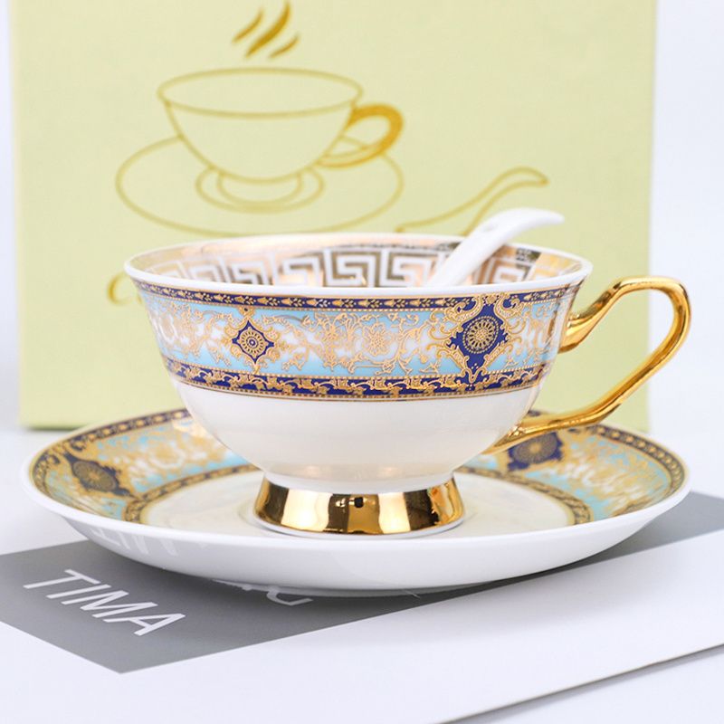 Nordic Luxury Golden Rim Fine Bone China Coffee Tea Cup and Saucer Set, Vintage Tea Cups and Saucers, Cappuccino Cup & Dish