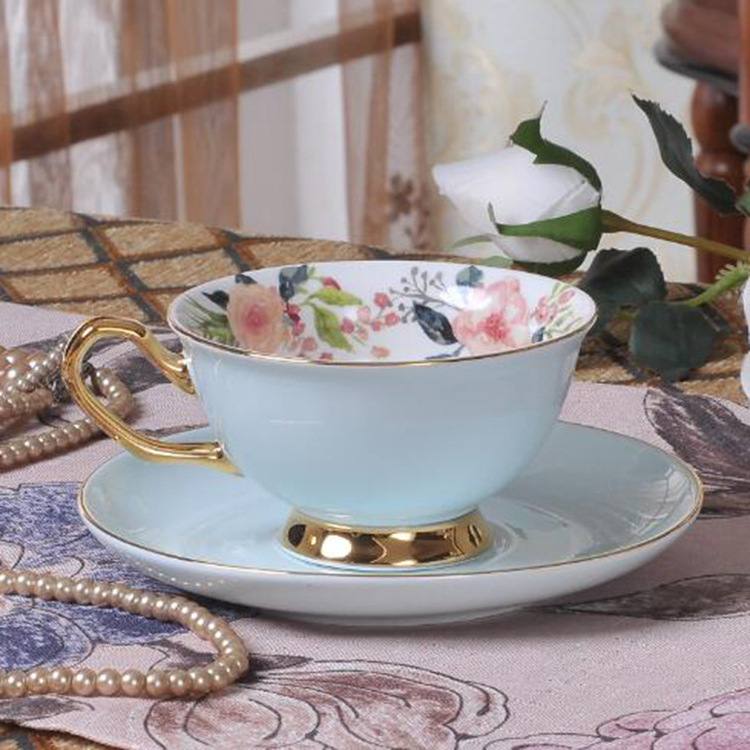 Nordic Luxury Golden Rim Fine Bone China Coffee Tea Cup and Saucer Set, Vintage Tea Cups and Saucers, Cappuccino Cup & Dish