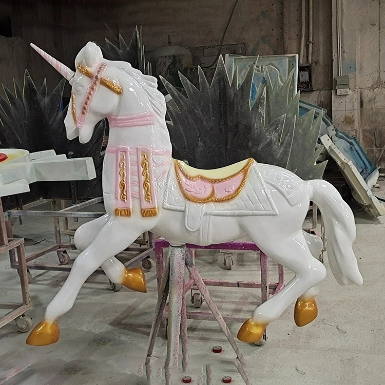 Fiberglass Figurine support customization full size carousel sculpture/ carousel horses props/ kids carousel horse