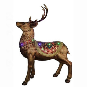 Fiberglass Sculpture Life Size Christmas Color Led lighted life size resin reindeer figurine for mascot