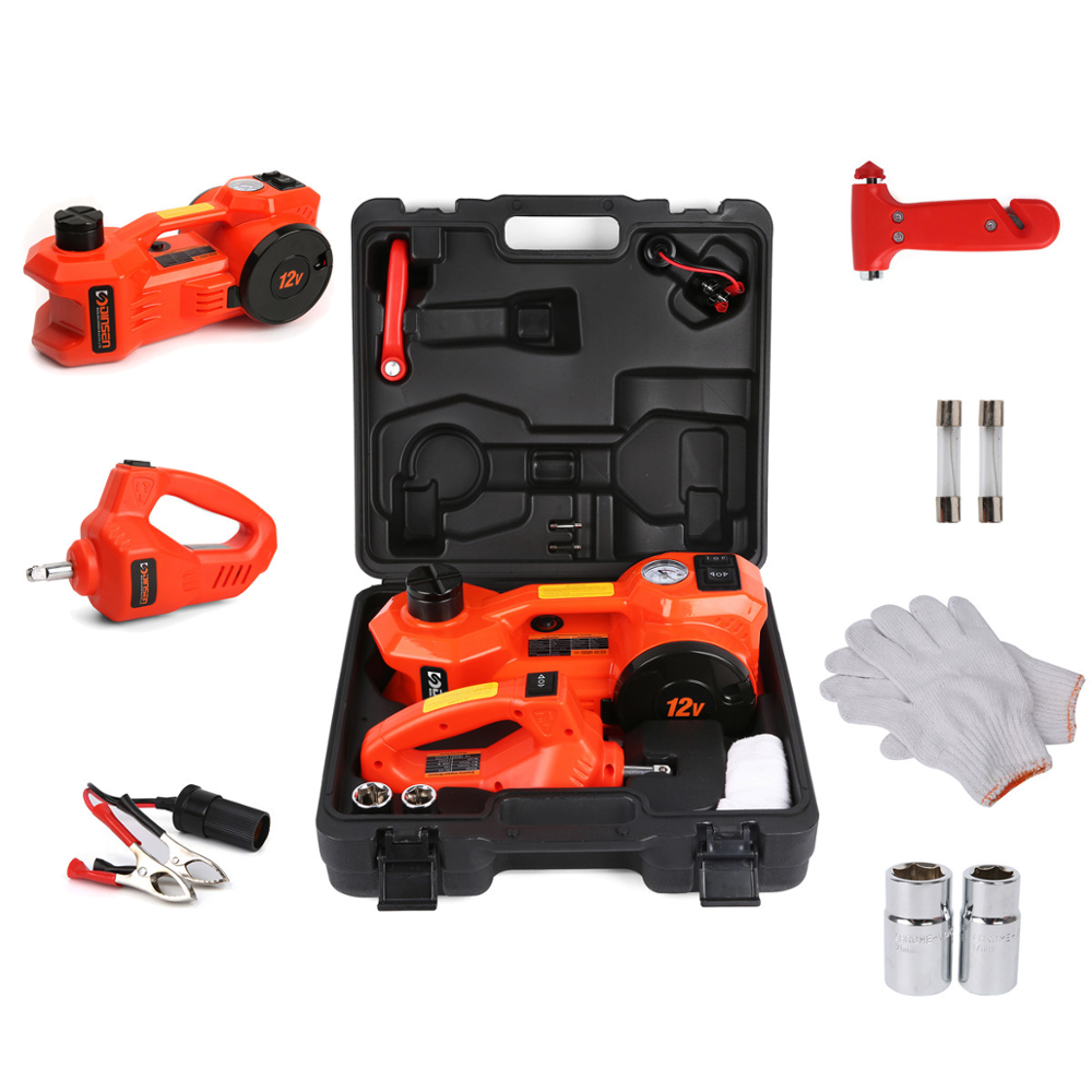 2018 best price mechanical tools for car with electric inflatable car hydraulic jack and impact wrench set.