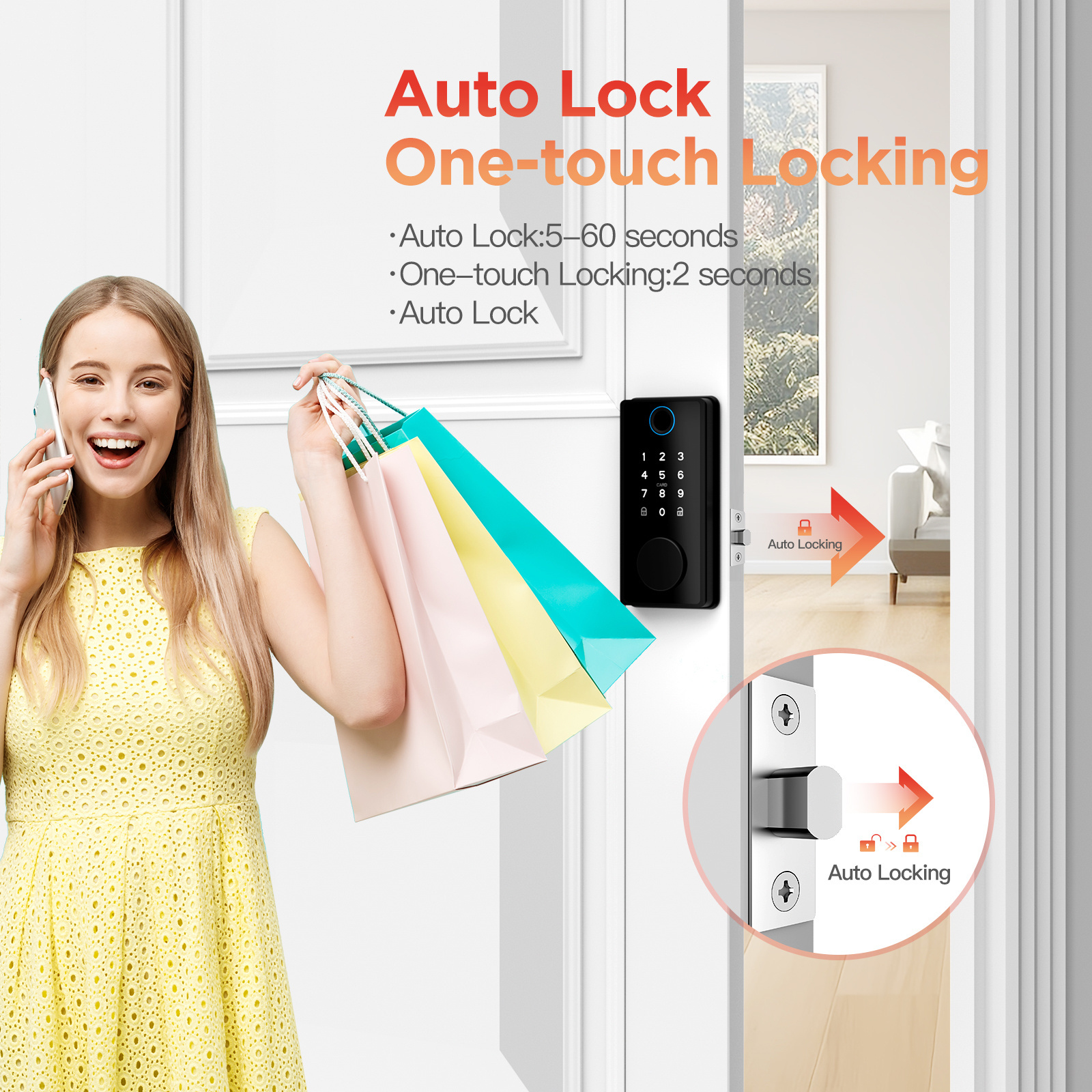 Dinstech bluetooth digital keyless entry smart home lock TUYA card fingerprint door lock one time PIN code deadbolt lock