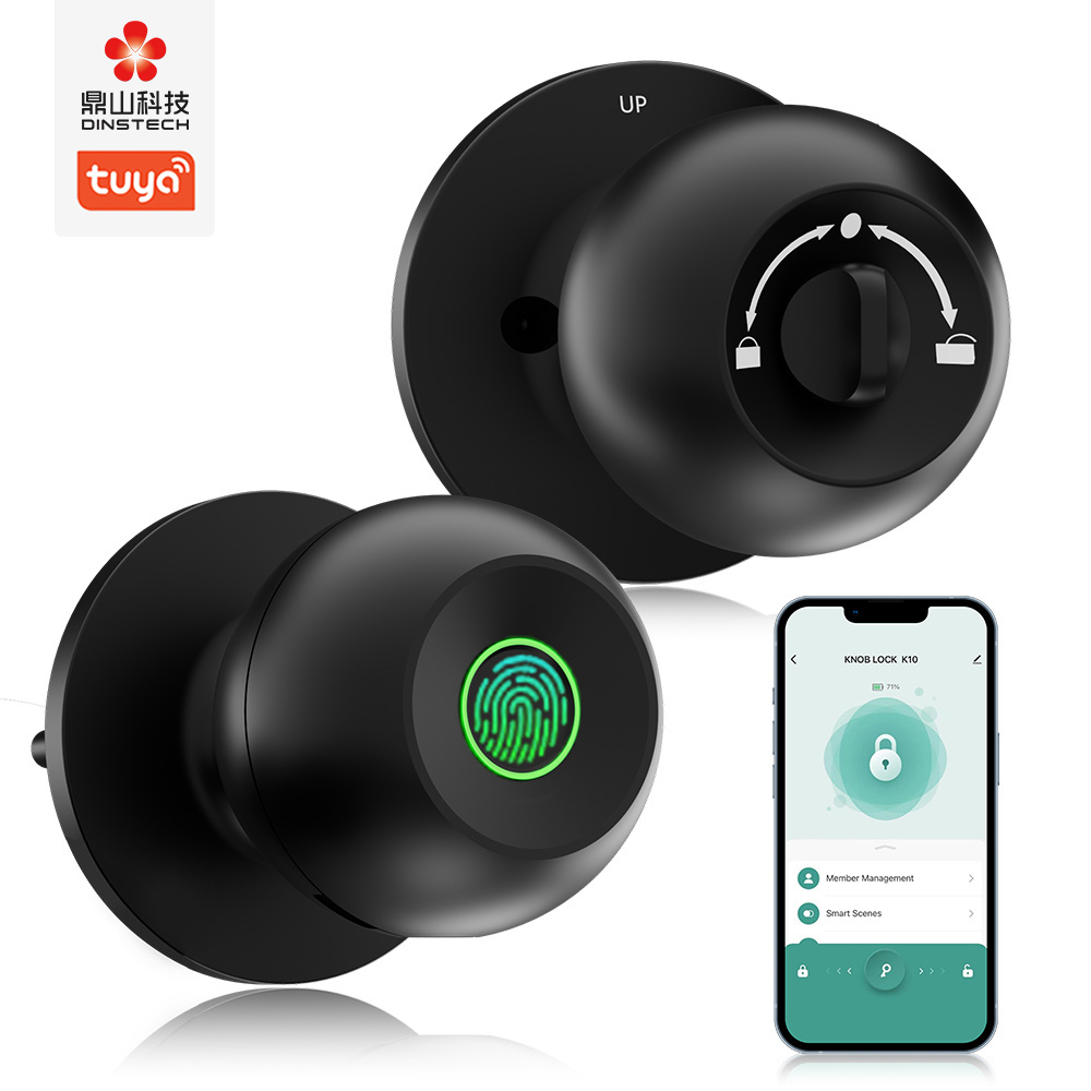 Dinstech 2023 new fingerprint keyless deadbolt smart door lock black ball bedroom office bluetooth tuya smart door locks key