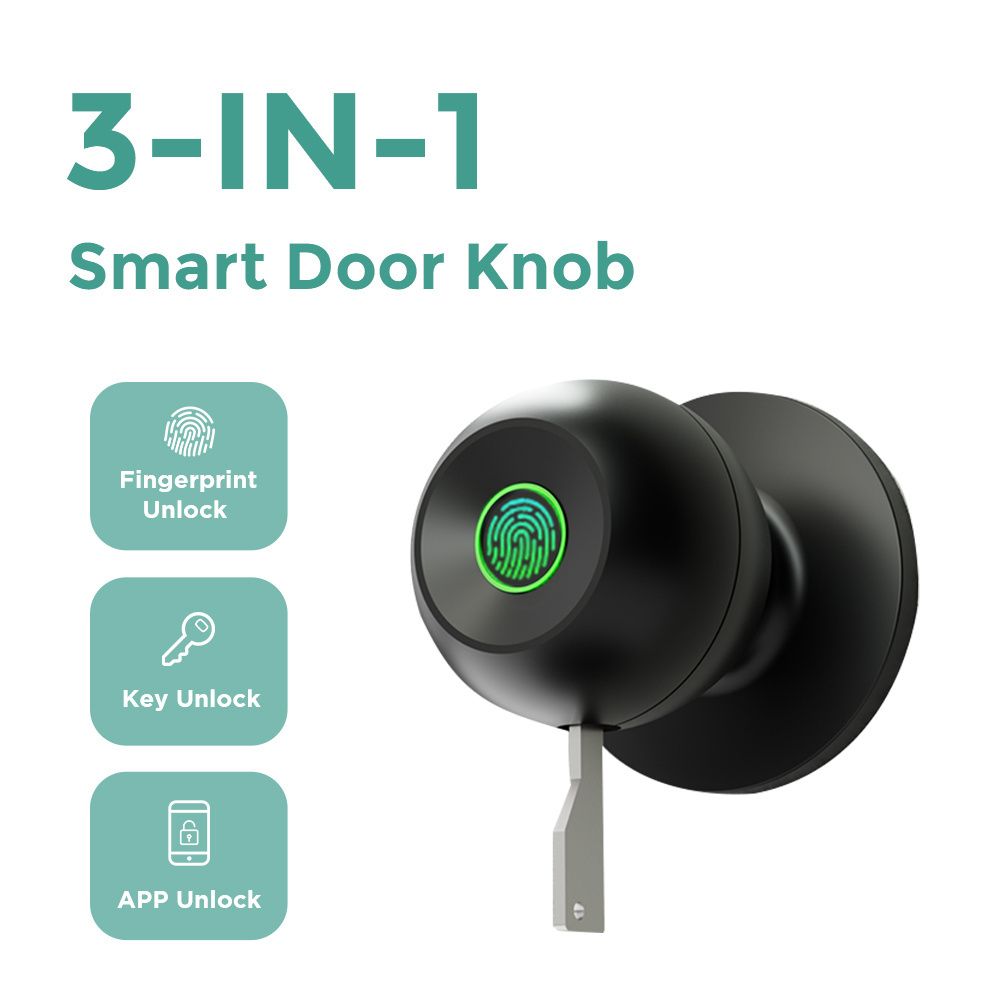 Dinstech 2023 new fingerprint keyless deadbolt smart door lock black ball bedroom office bluetooth tuya smart door locks key