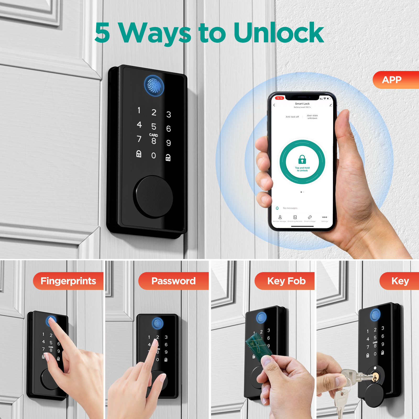 Dinstech bluetooth digital keyless entry smart home lock TUYA card fingerprint door lock one time PIN code deadbolt lock