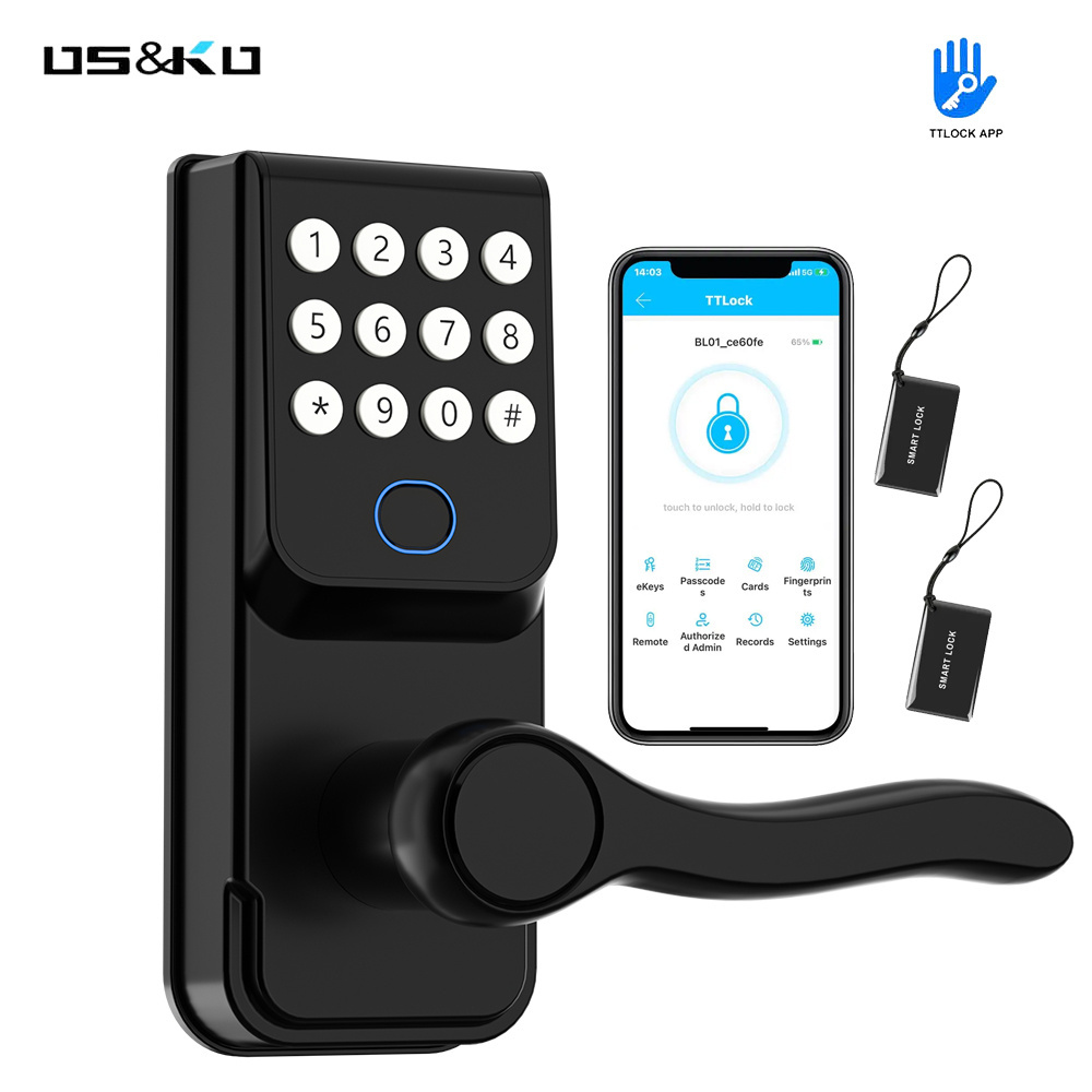 rfid fingerprint zwave lock door handle lock keyless fingerprint password phon electric fingerprint door lock for interior home