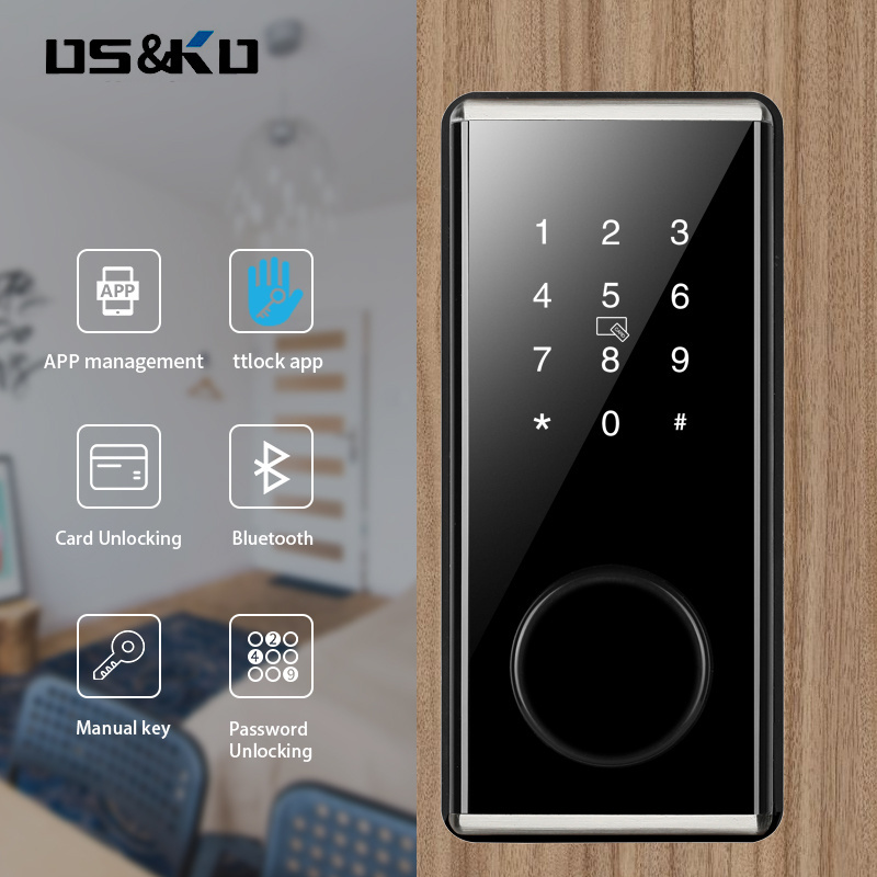 zwave card key automatic electronic air bnb tthotel android deadbolt  keypad backup key smart house front door auto door lock