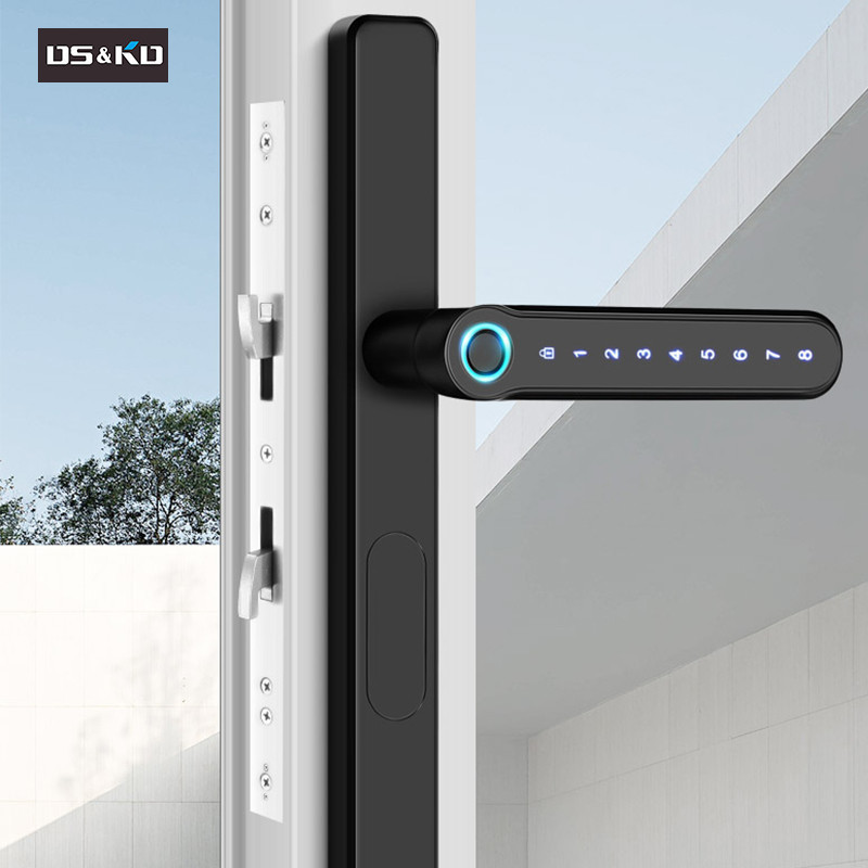 security outdoor biometric keyless side code smart handle digital sliding glass double sided fingerprint gate door lock for home