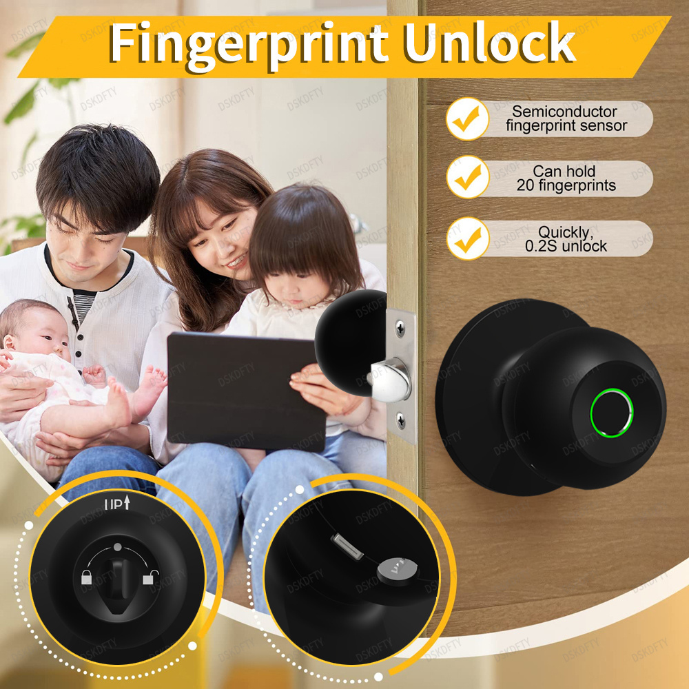 fingerprint biometric digital wireless handle lever security inside bedroom door keyless  unlock entrance ball knob lock