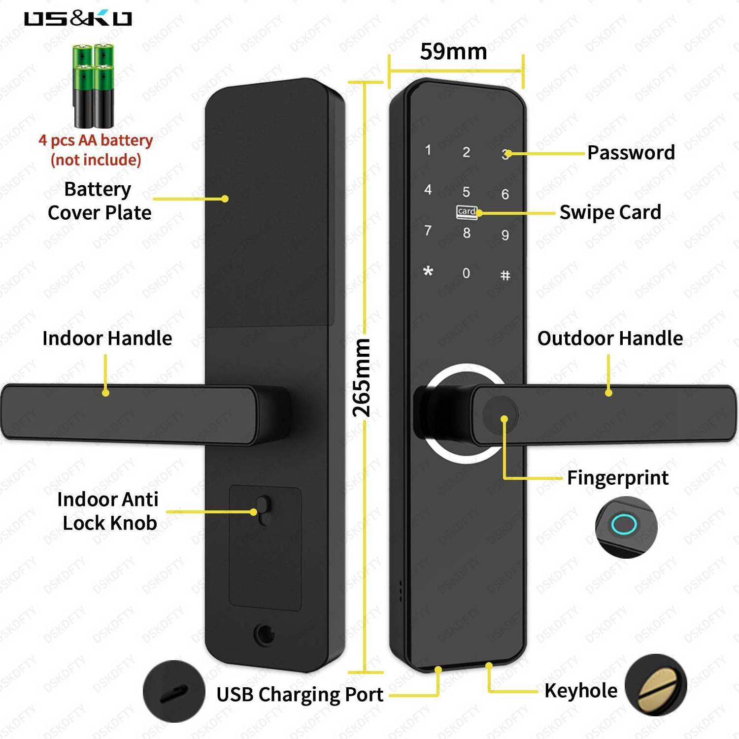 Rfid Key Smart Door Lock For Home Hotel Apartment Multiple Language Biometric Fingerprint Unlock Keyless Entrance