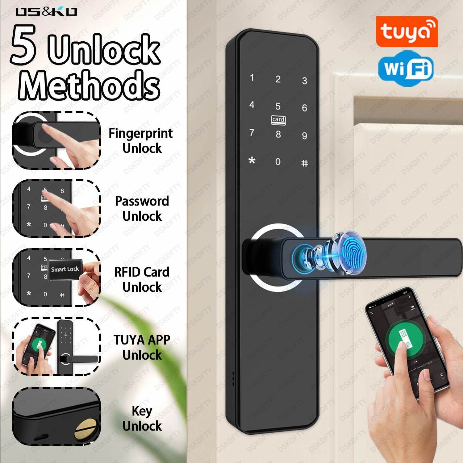 Rfid Key Smart Door Lock For Home Hotel Apartment Multiple Language Biometric Fingerprint Unlock Keyless Entrance