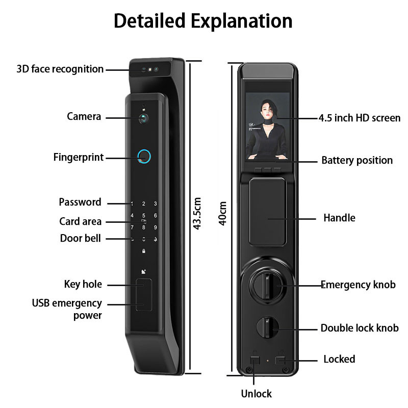 electronic front smart door lock 3d face recognition smart door lock tuya electric digital fingerprint smart door lock