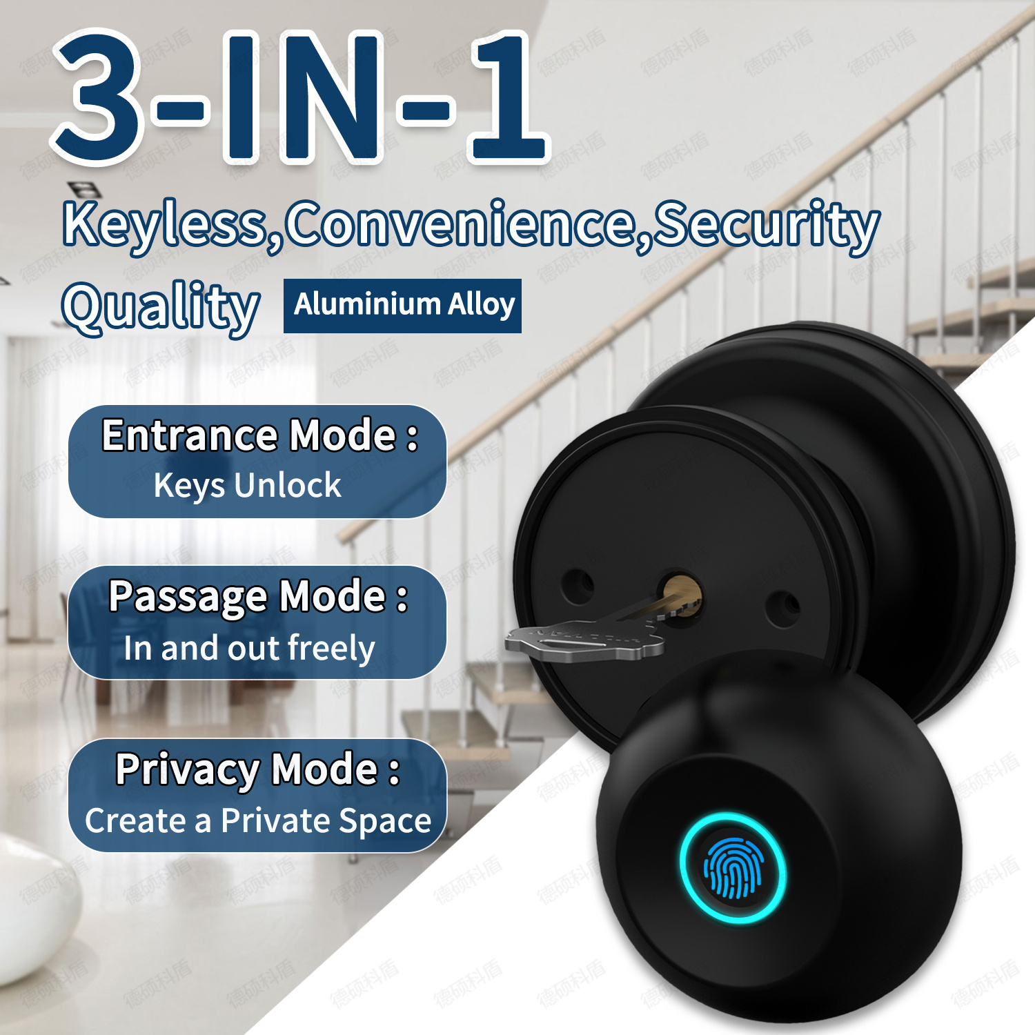 Tuya App Bluetooth Remote Control Black Intelligent Keyless Smart Fingerprint Round Ball Knob Lock Bluetooth Door Lock