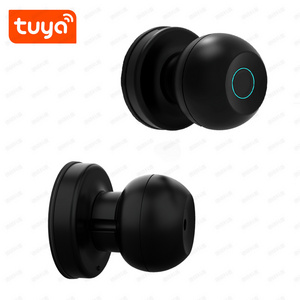 Tuya App Bluetooth Remote Control Black Intelligent Keyless Smart Fingerprint Round Ball Knob Lock Bluetooth Door Lock