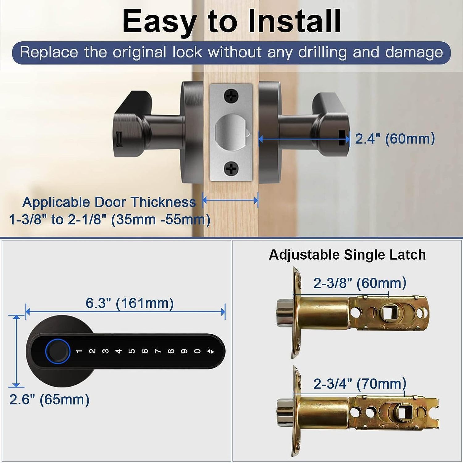 Home Bedroom Tuya Smart Door Lock Fingerprint Bluetooth Password Keyless Automatic Smart Handle Lock