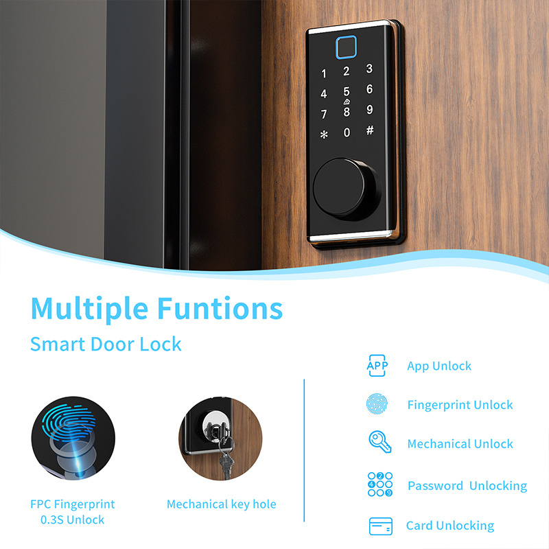 tt us keyless app security number wifi tuya fingerprint keypad electronic digital smart auto automatic door lock deadbolt