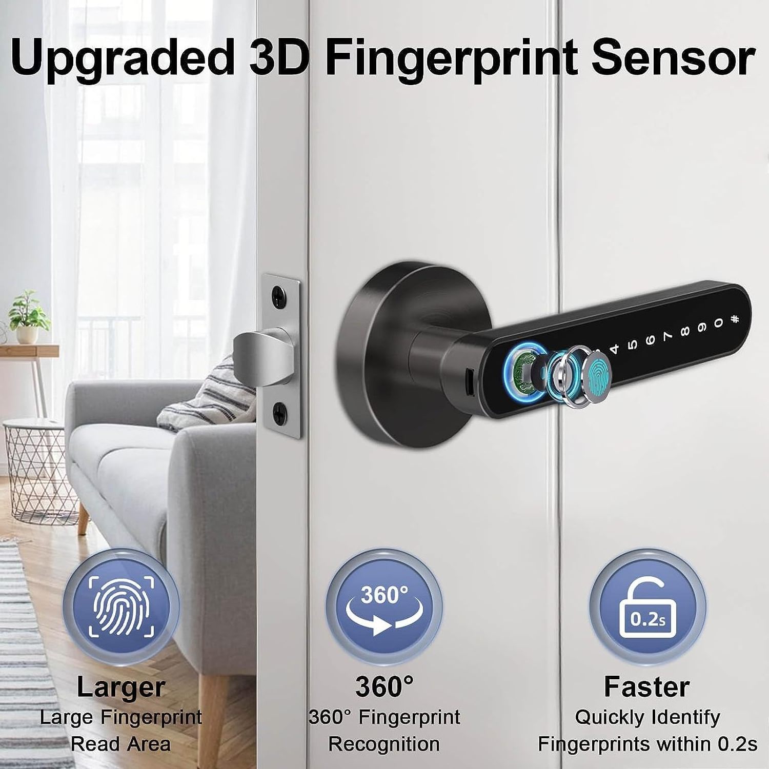 Intelligent Electronic Door Lock Smart Home Lock Digital Combination Finger Print Safety Pin Mortise Lock With Handle