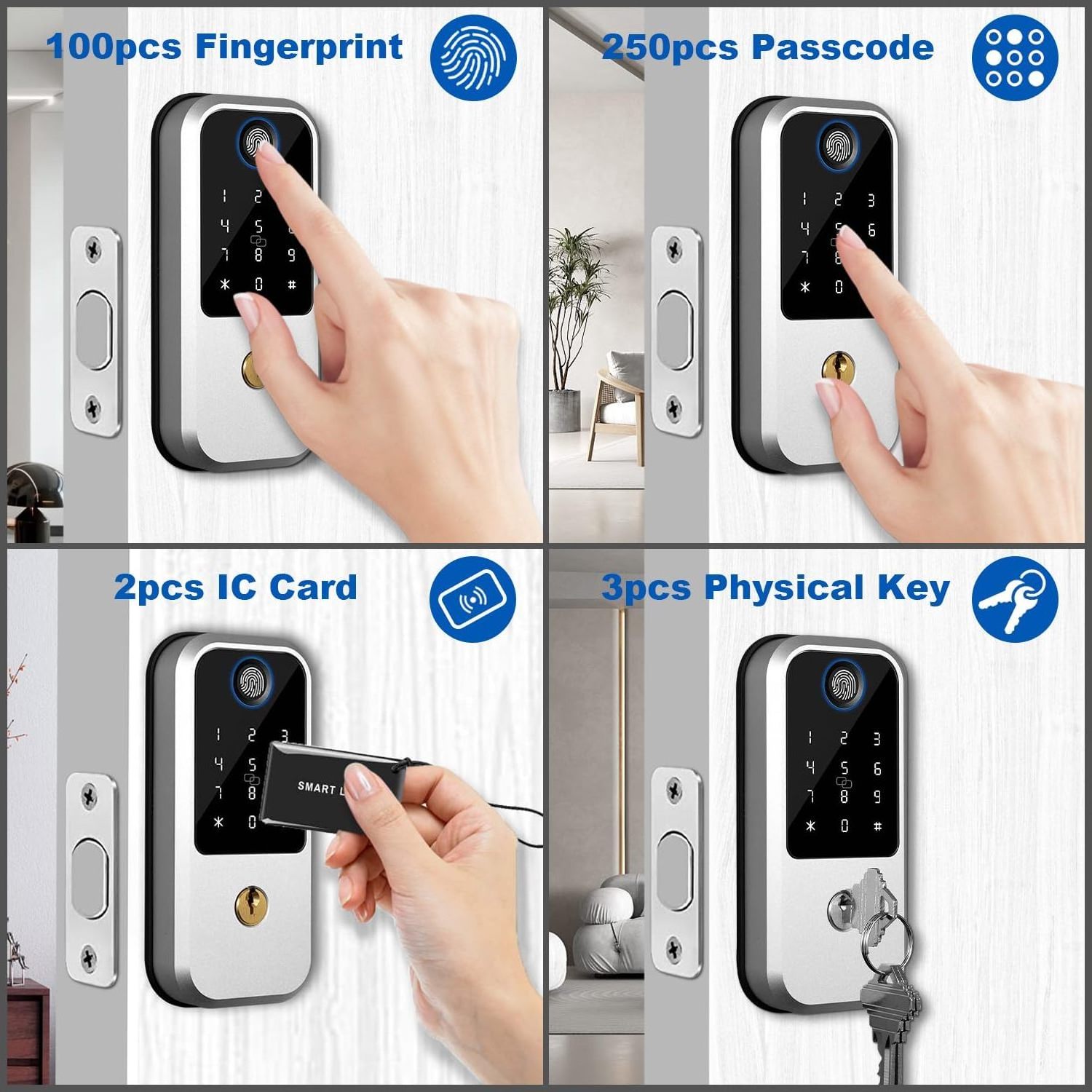 Electronic Fingerprint Key Passcode Card Smart Digital Door Locks Deadbolt Smartkey Deadbolt