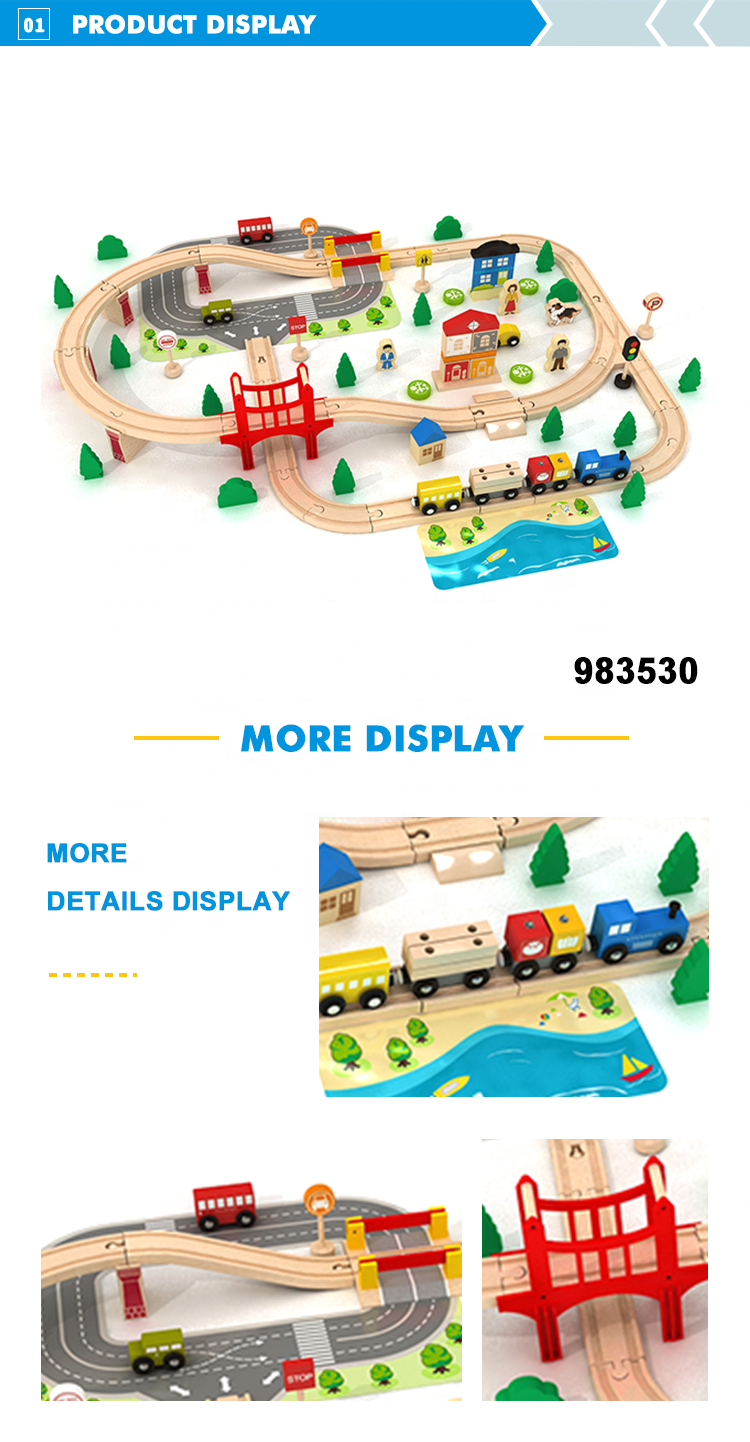 92pcs wooden slot train assembly toddler toy race track