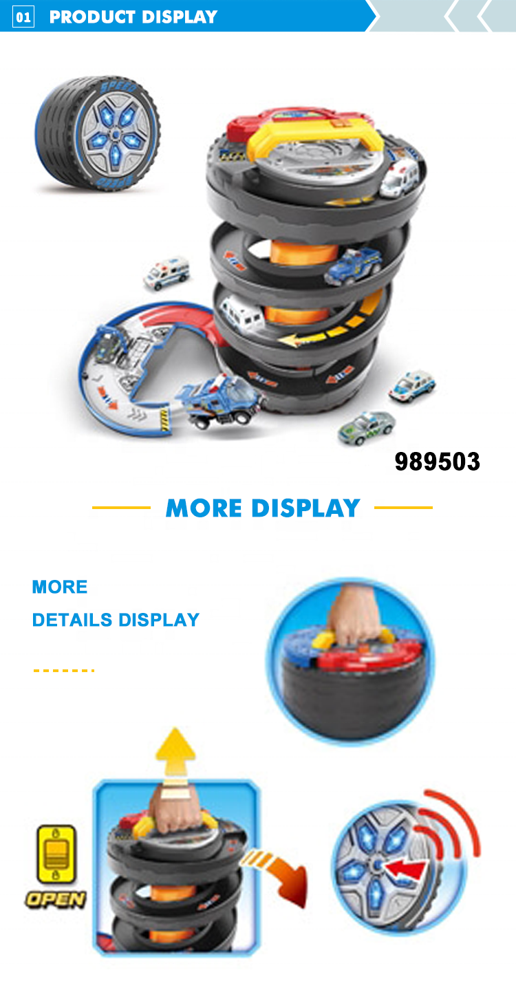 storage tire 8 sliding metal car electric slot parking toy with lights music