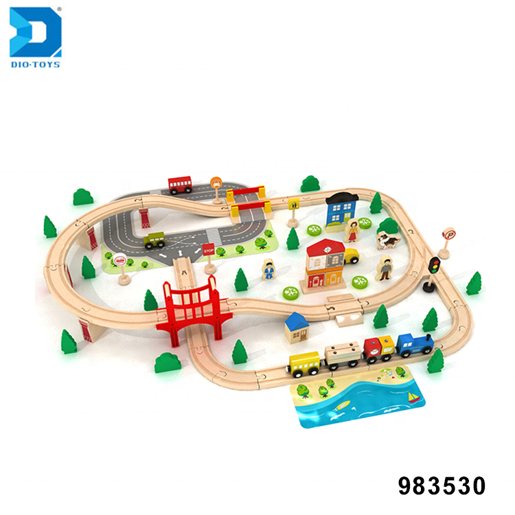 92pcs wooden slot train assembly toddler toy race track