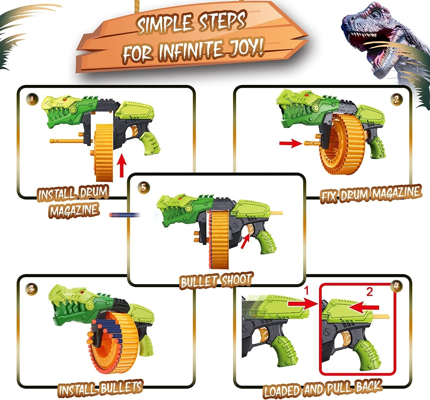 Kids Toy Gun Toy Foam Blasters with 120 Foam Bullets Soft Bullet Gun Shooting Game for Indoor Outdoor Activity Dinosaur Toys