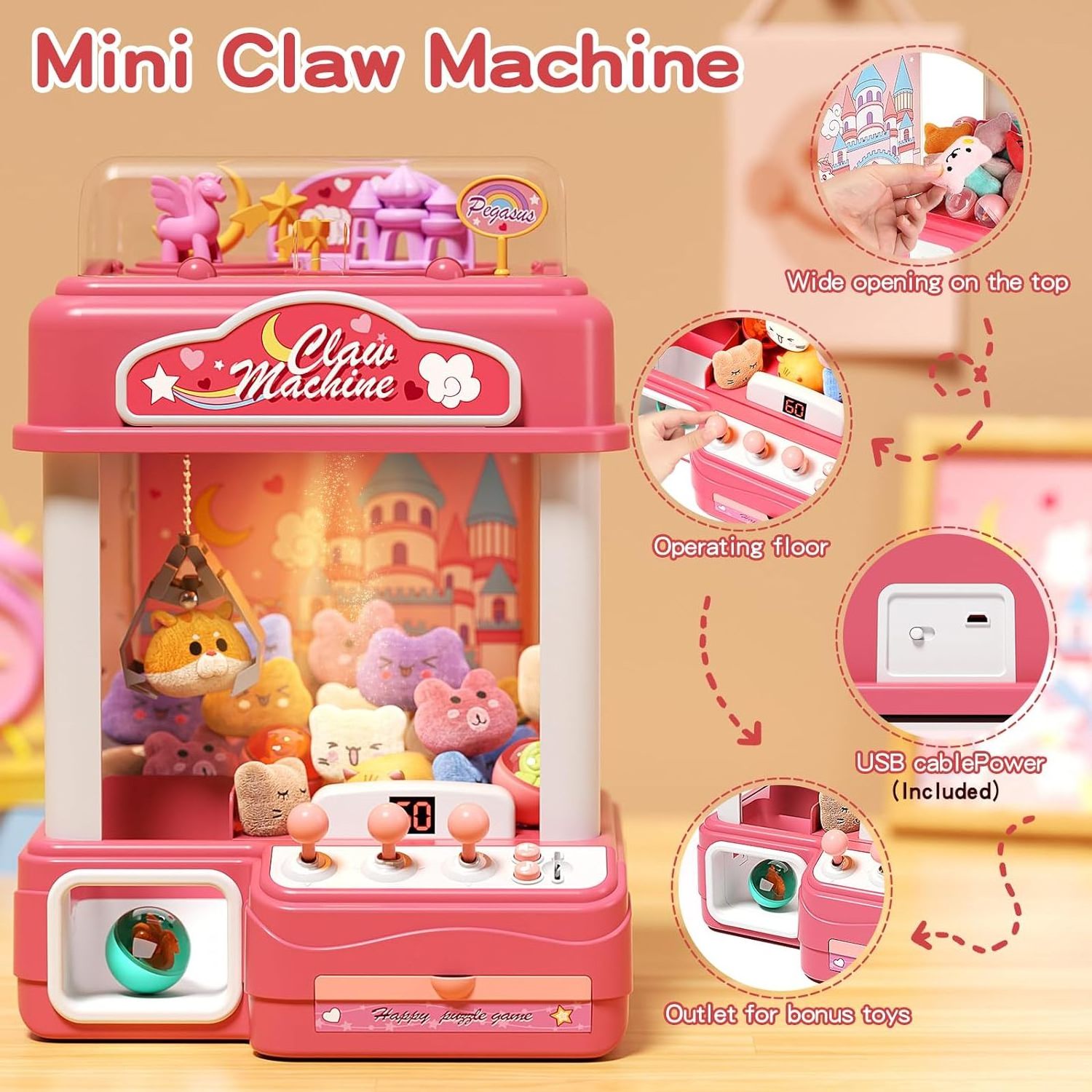 Mini Small Candy Vending Grabber Toys Gift Claw Machine Game Pretend Play Toys Plush for Girls Boys Kids